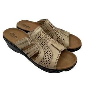 Clarks Lexi Bark Bendable Sandals Womens‎ 11 M Bone Cream Leather Slip On Shoes